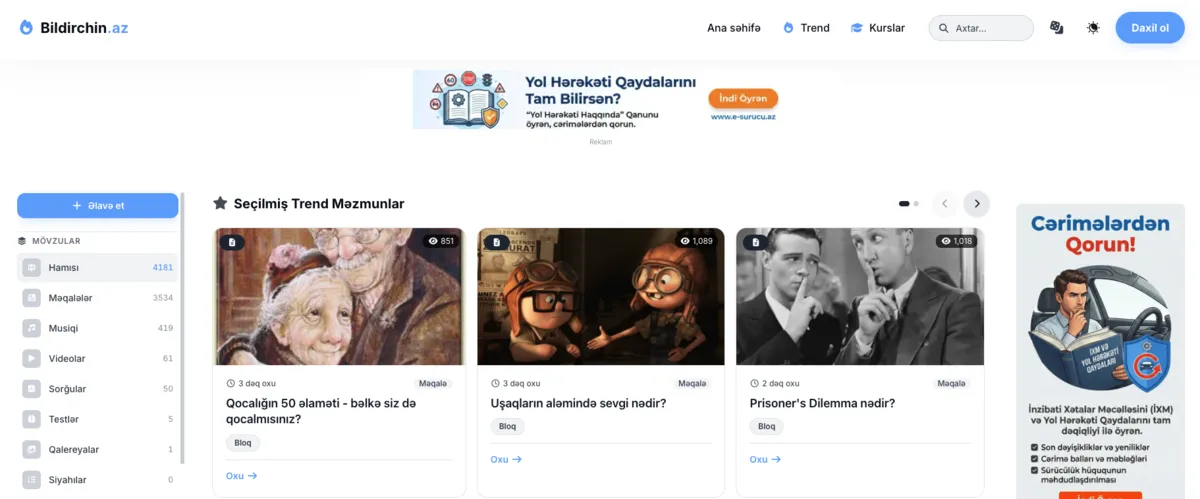 Bildirchin.az - Content and blogging platform